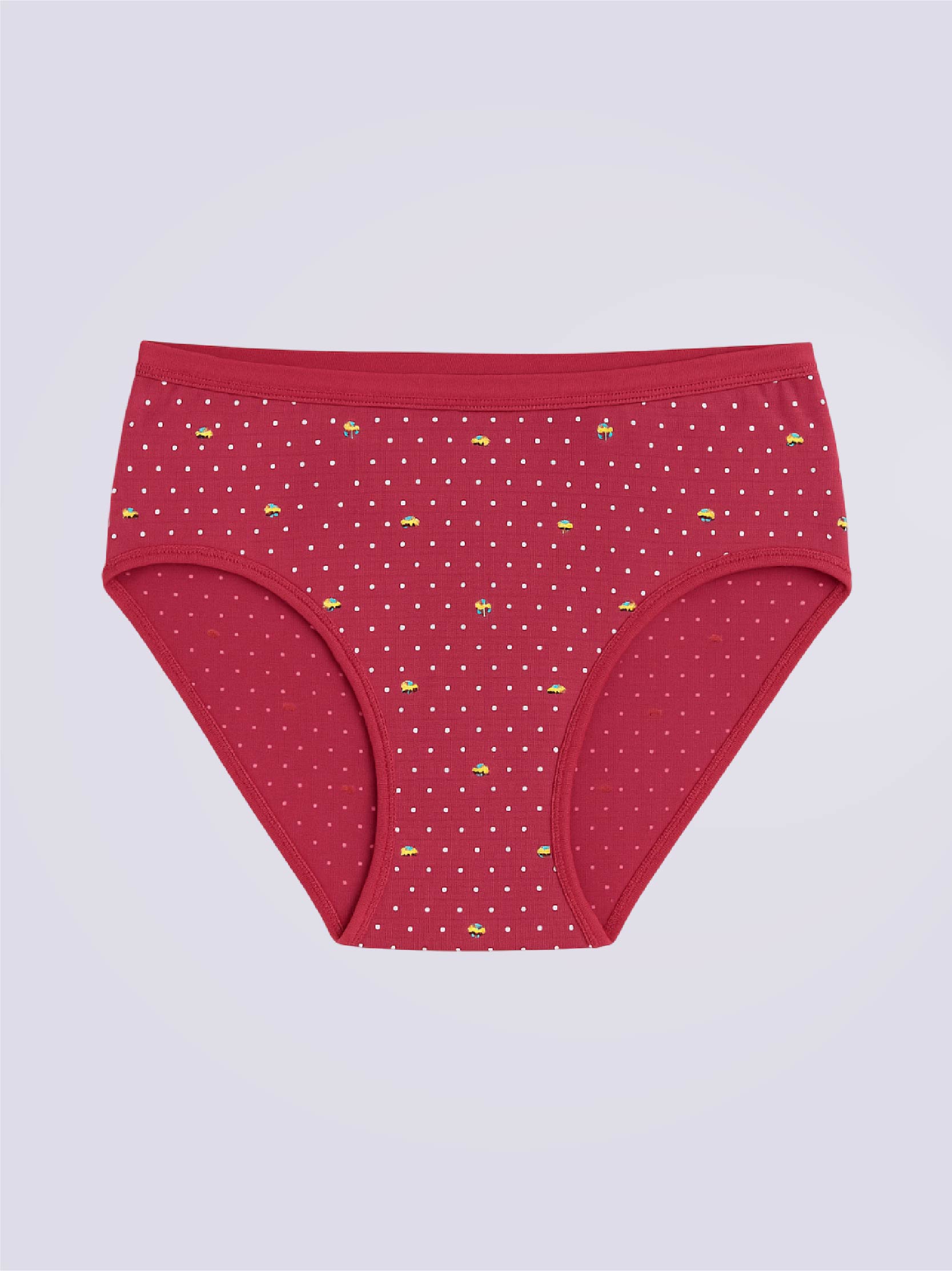 Red patterned underwear on a light gray background
