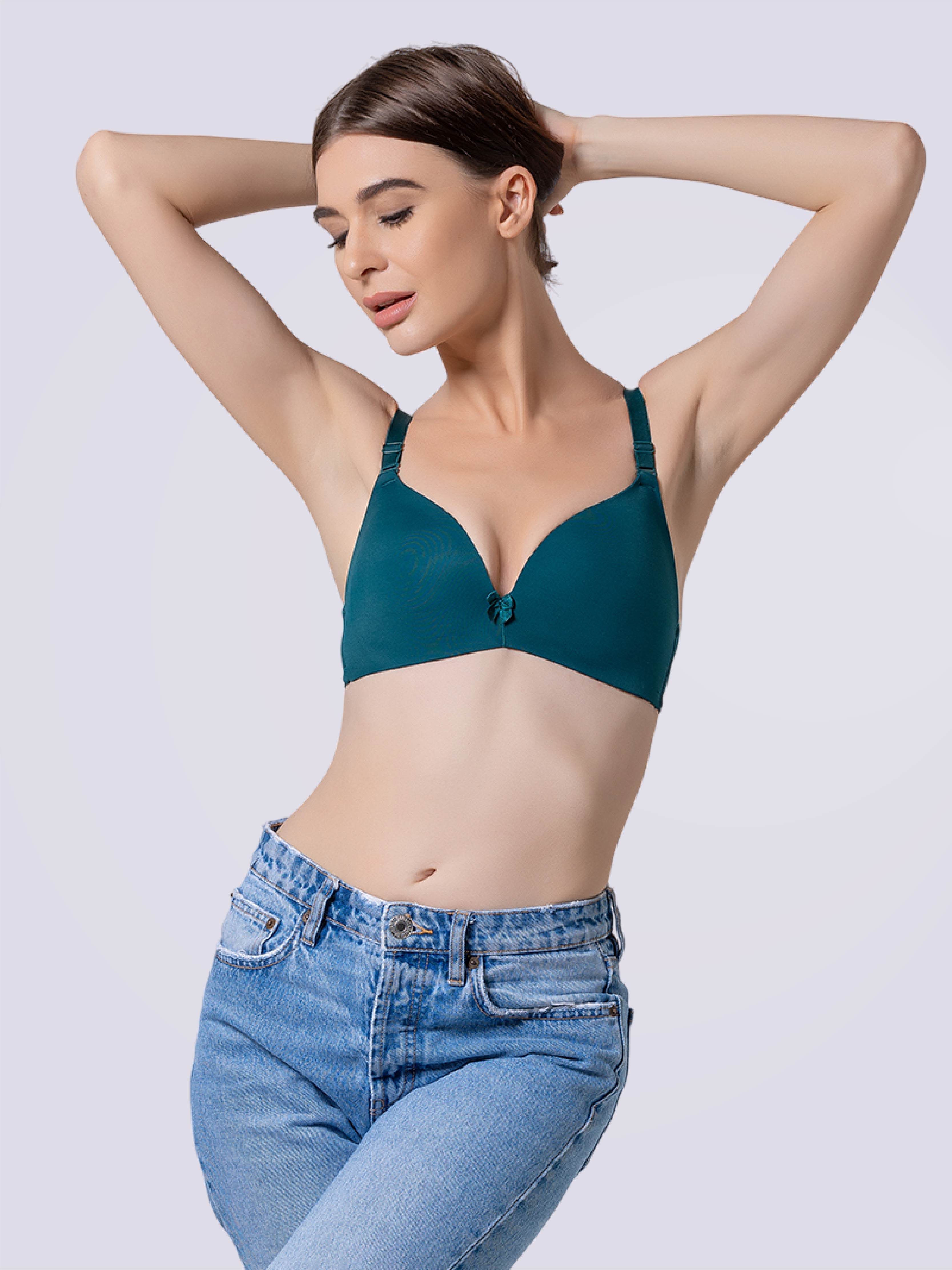 Drop-Dead Soft Lycra Deep Neck Lightly Padded 3/4 Coverage Non- Wire Bra - Bold And Bae Fashion