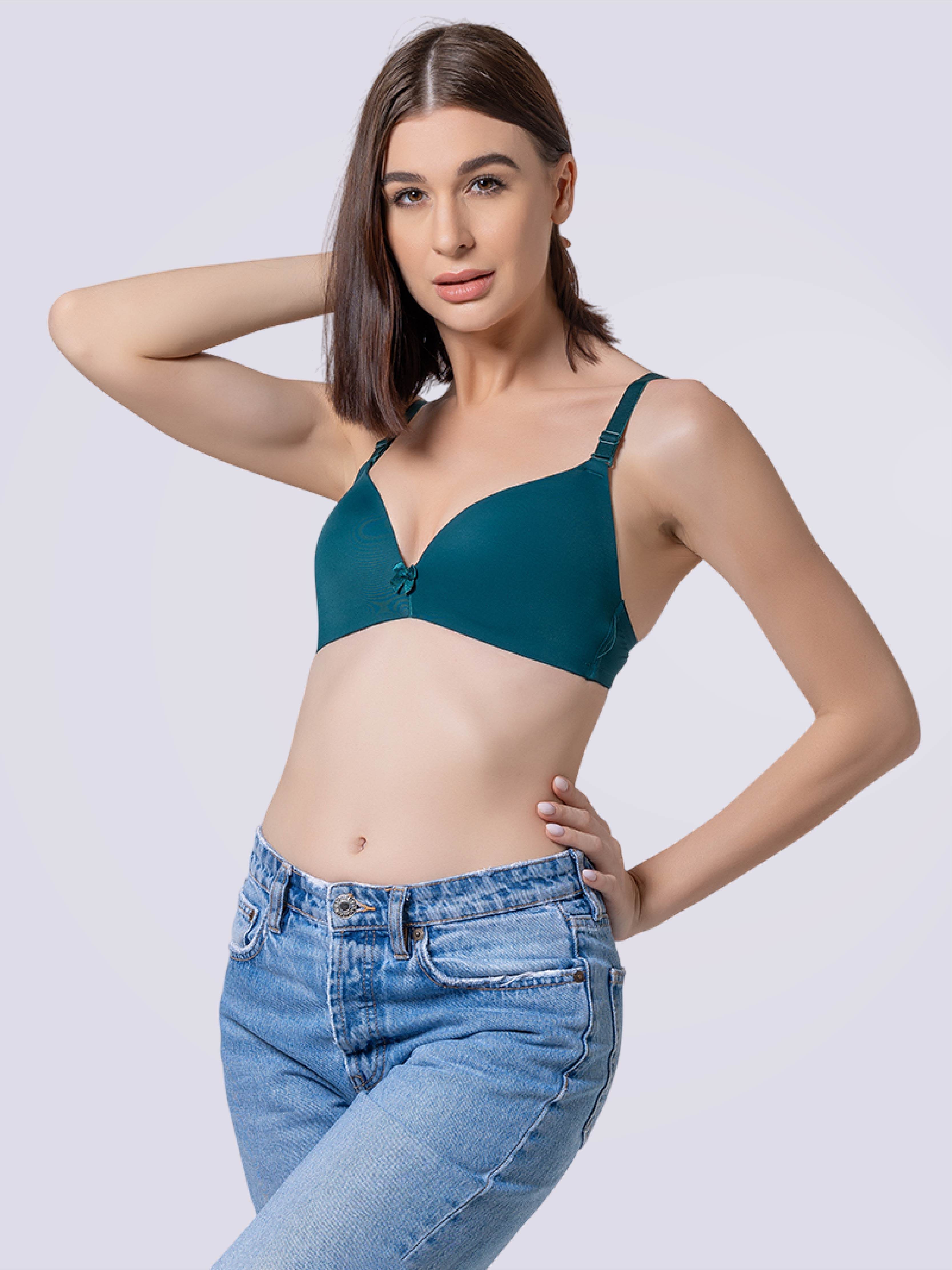 Drop-Dead Soft Lycra Deep Neck Lightly Padded 3/4 Coverage Non- Wire Bra - Bold And Bae Fashion