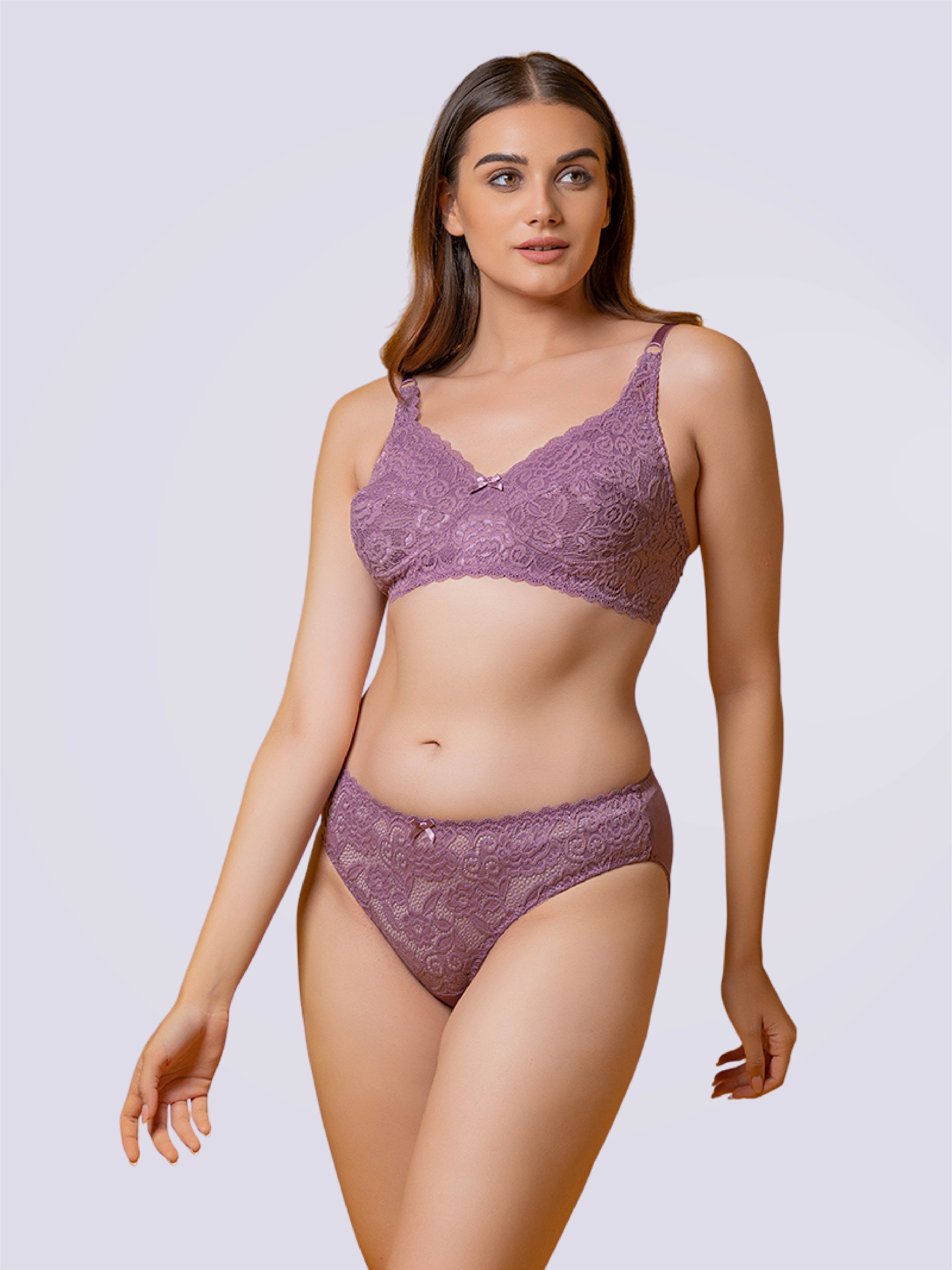Lacy Lustre Non Padded Full Coverage Bra And Panty Set in Skin - Bold And Bae Fashion