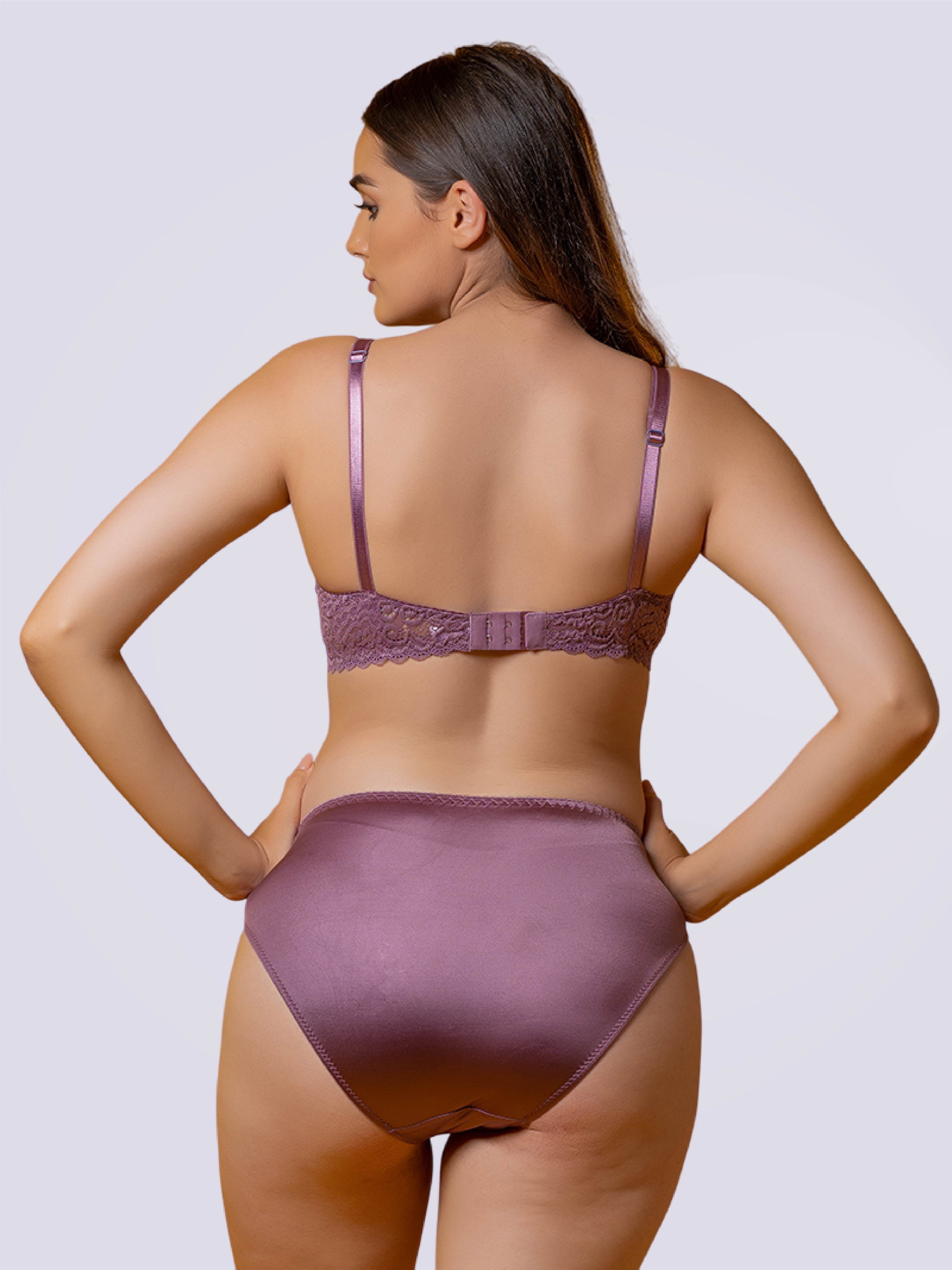 Lacy Lustre Non Padded Full Coverage Bra And Panty Set in Grape - Bold And Bae Fashion