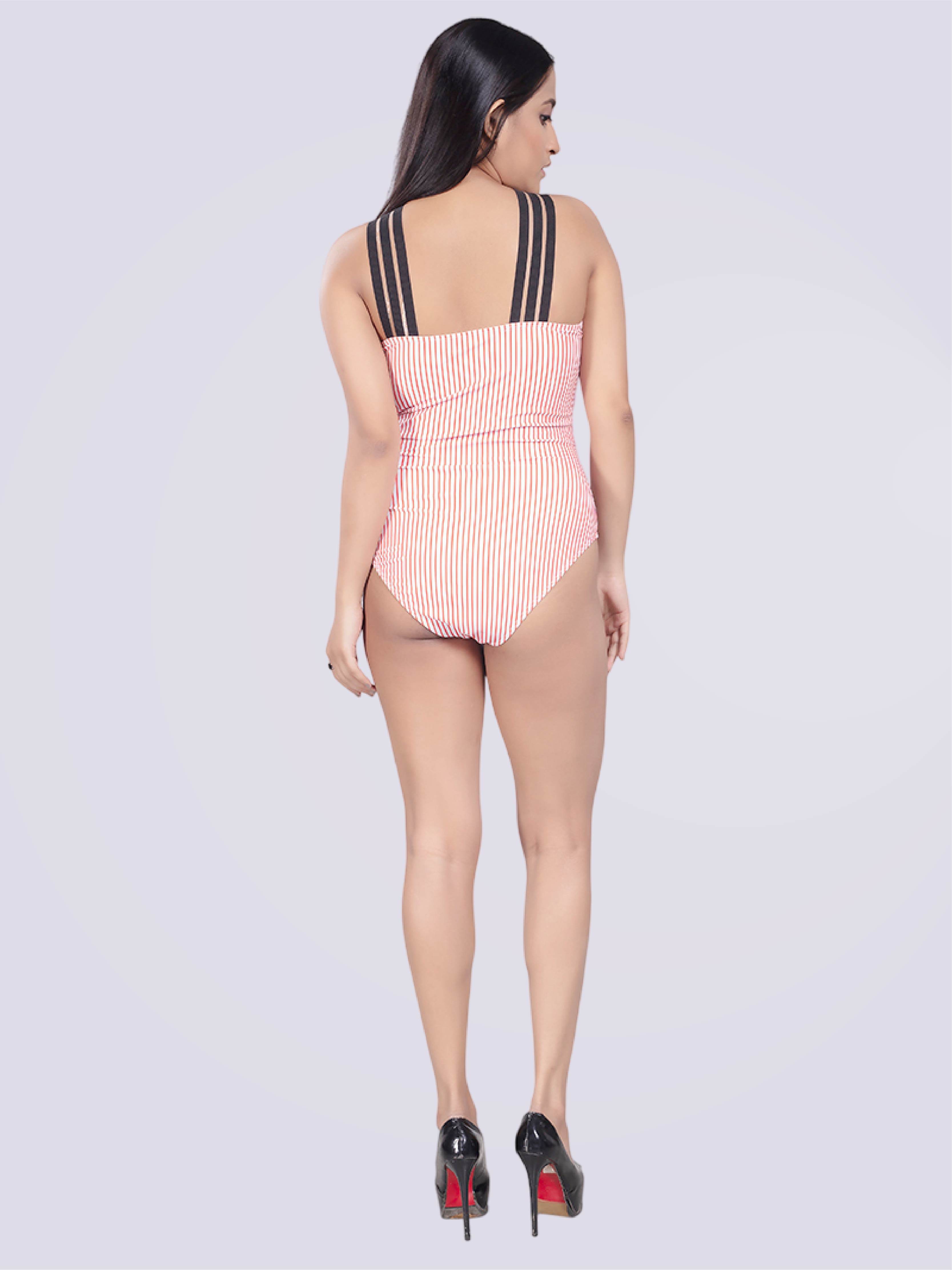 Monokini With Criss-Cross Front In White Red Stripe - Bold And Bae Fashion