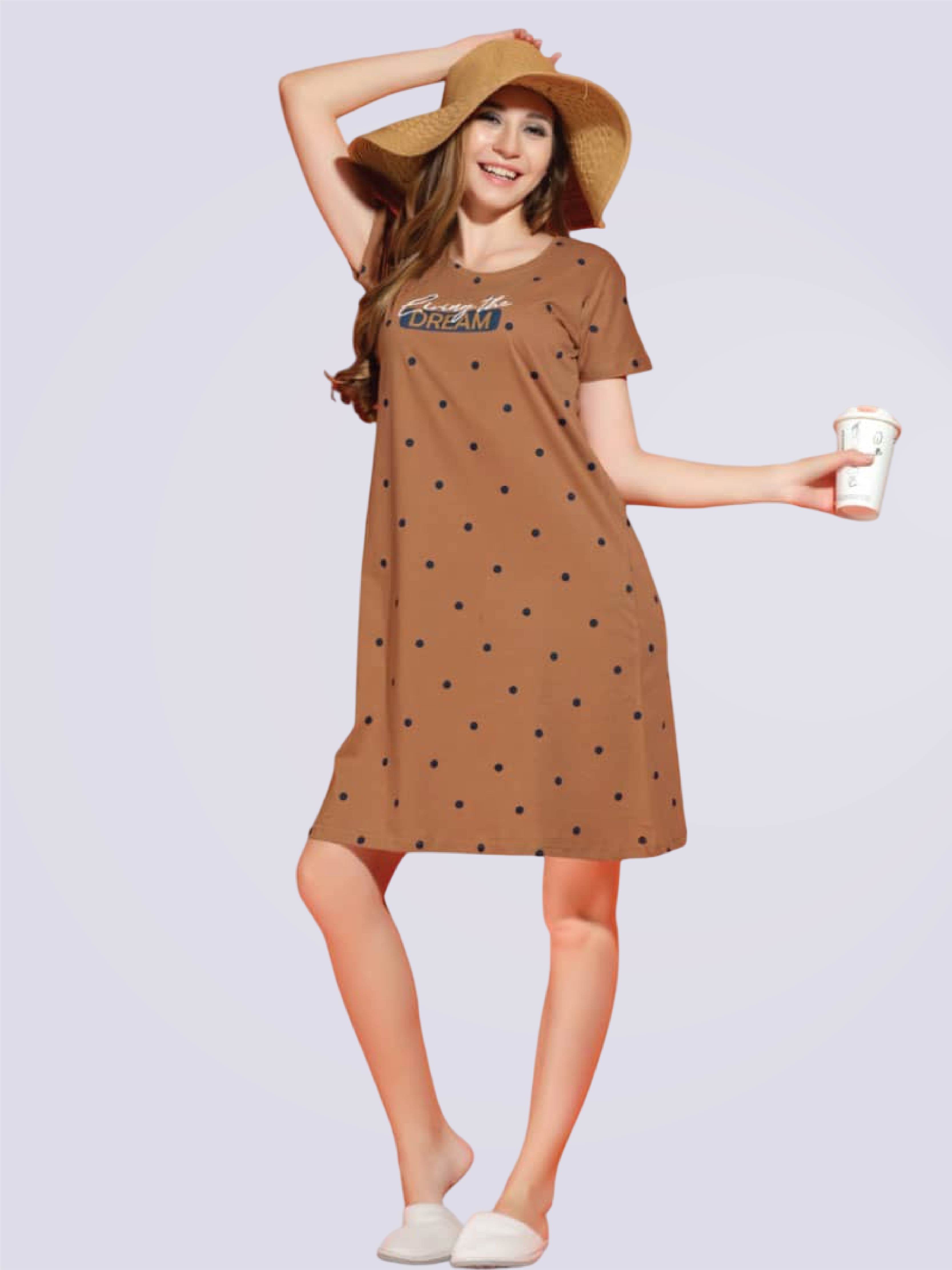 Cotton Printed Short Night Dress In Pink - Bold And Bae Fashion