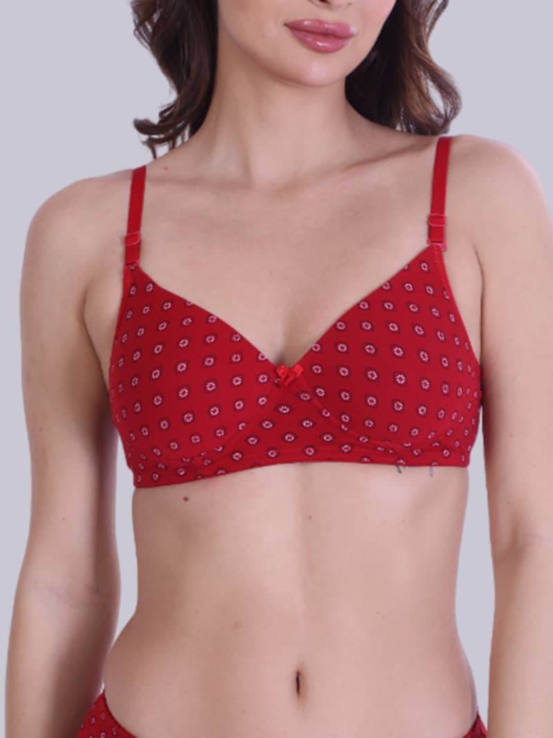 Print Perfection Padded Full Coverage Bra And Panty Set In Red - Bold And Bae Fashion
