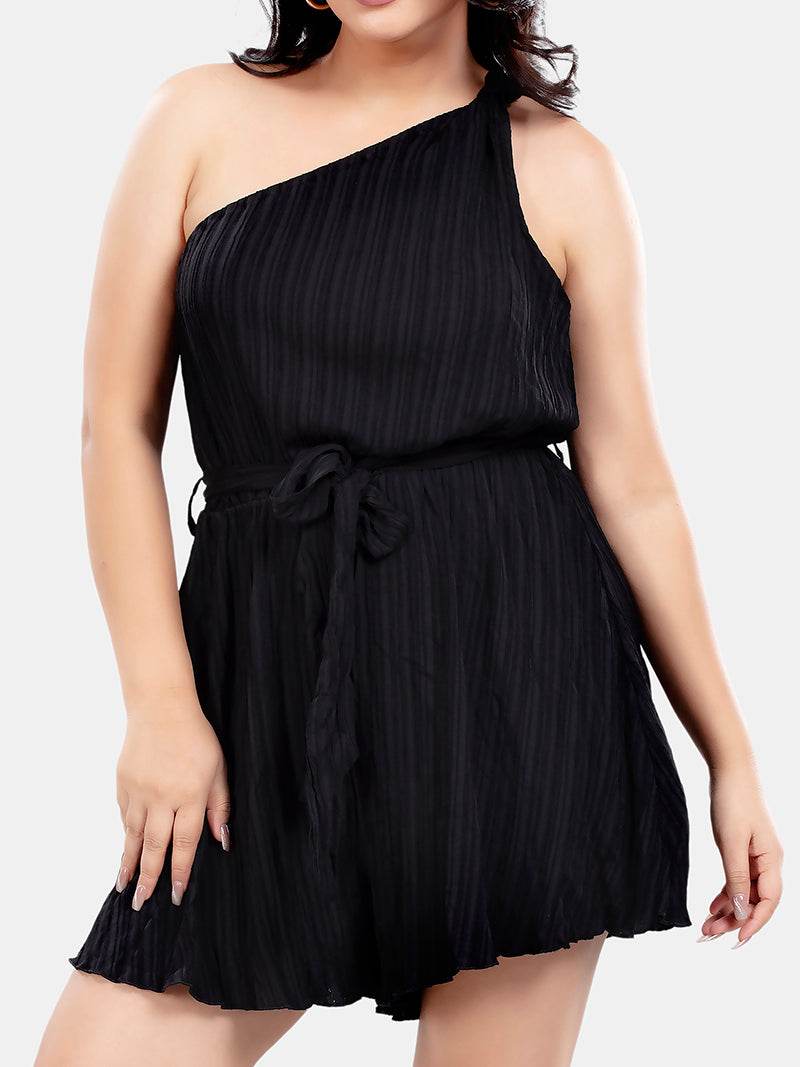 Romper One Shoulder Dress In Black - Bold And Bae Fashion