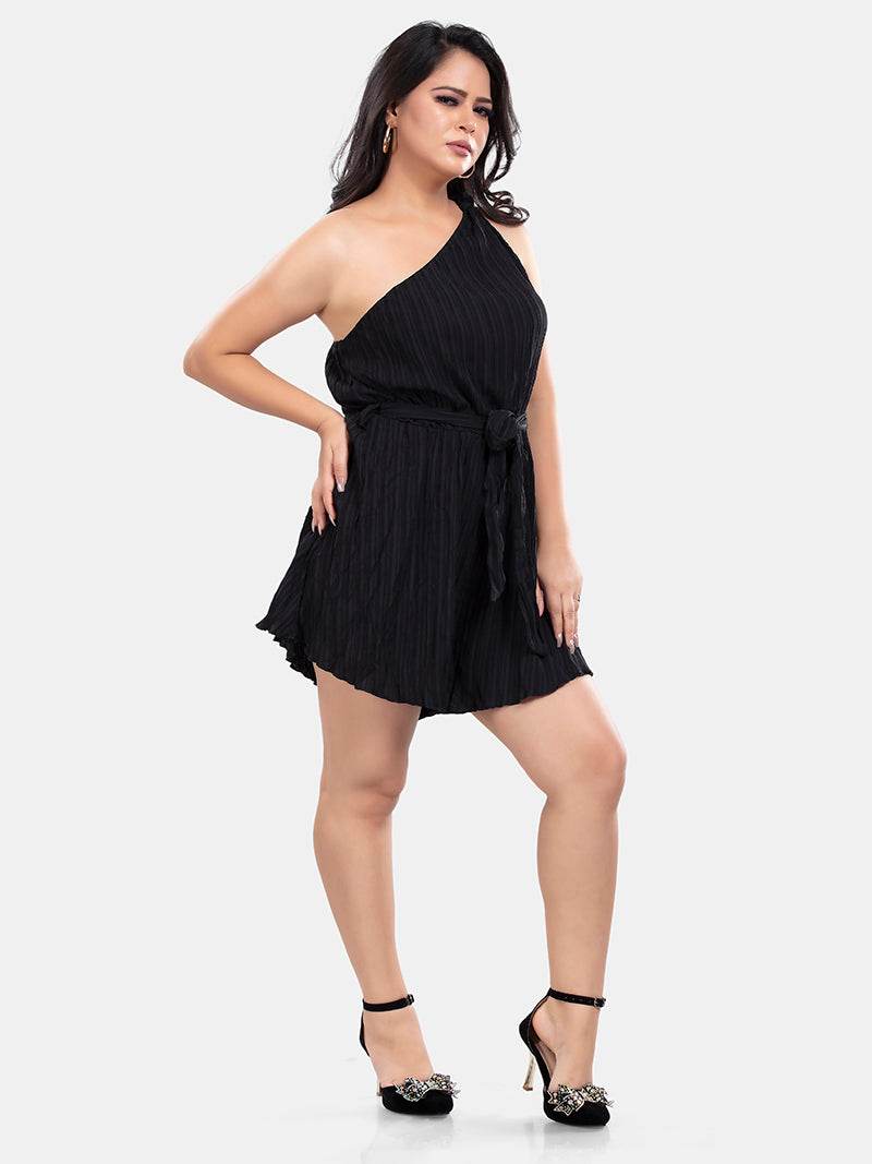 Romper One Shoulder Dress In Black - Bold And Bae Fashion