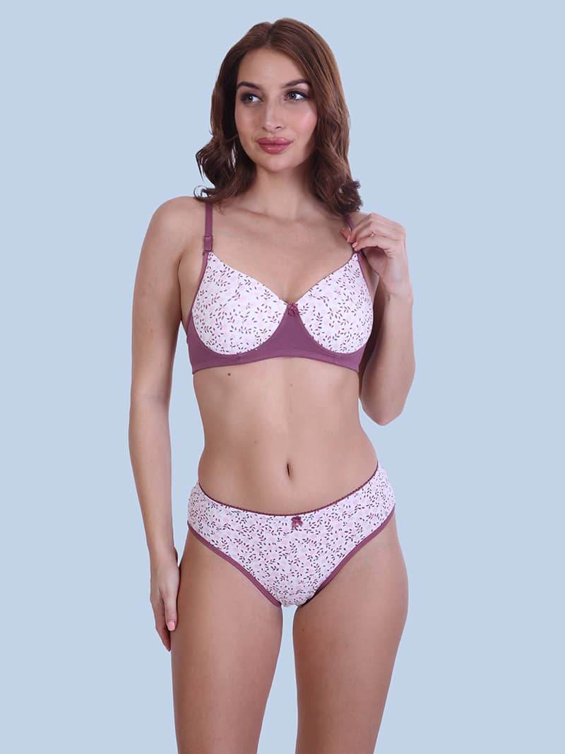 Print Perfection Padded Full Coverage Bra And Panty Set In Purple - Bold And Bae Fashion
