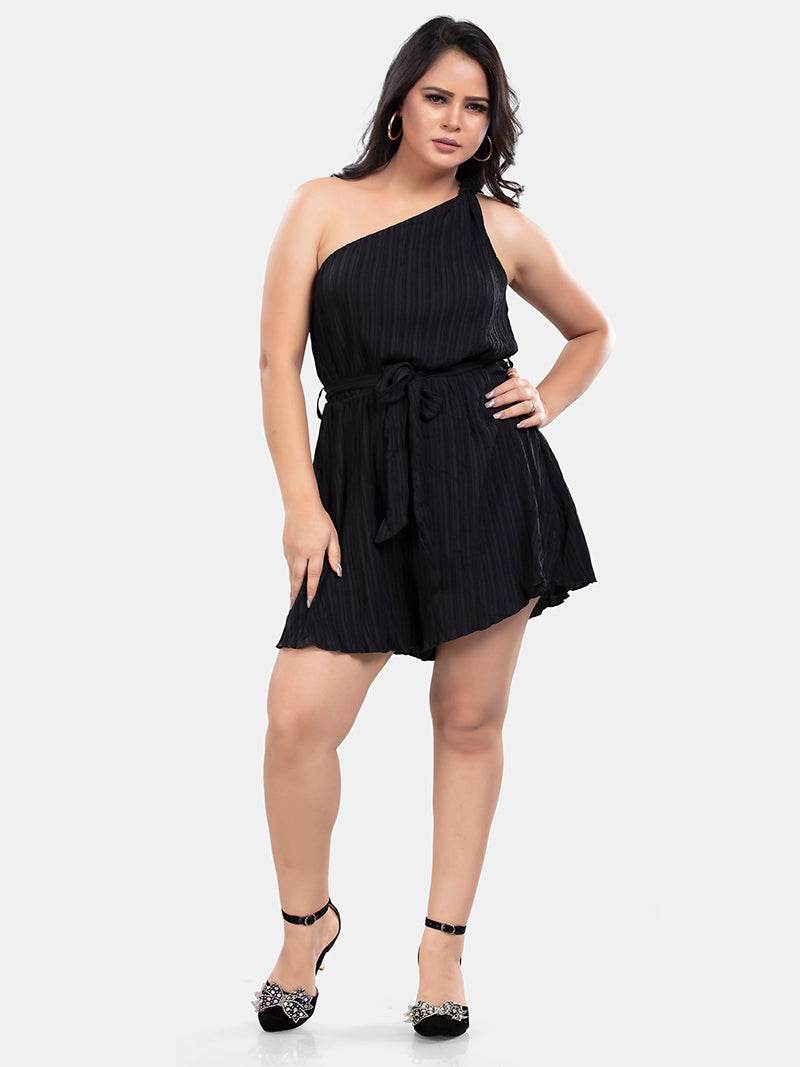Romper One Shoulder Dress In Black - Bold And Bae Fashion