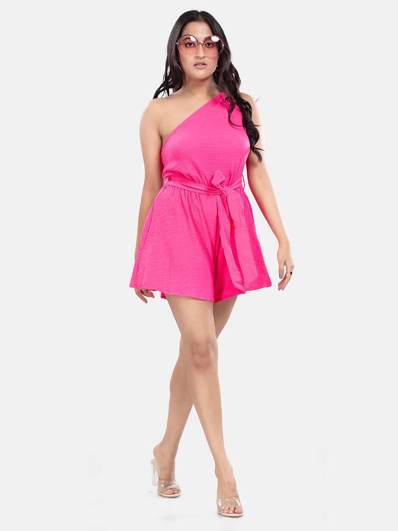 Romper One Shoulder Dress In Black - Bold And Bae Fashion