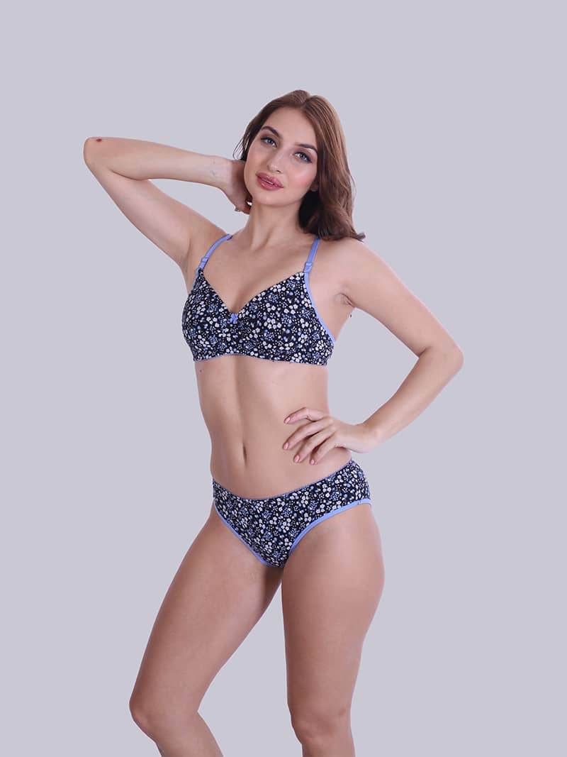 Print Perfection Padded Full Coverage Bra And Panty Set In Blue - Bold And Bae Fashion
