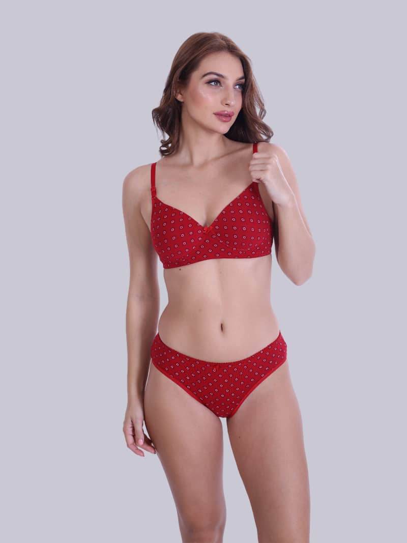 Print Perfection Padded Full Coverage Bra And Panty Set In Red - Bold And Bae Fashion