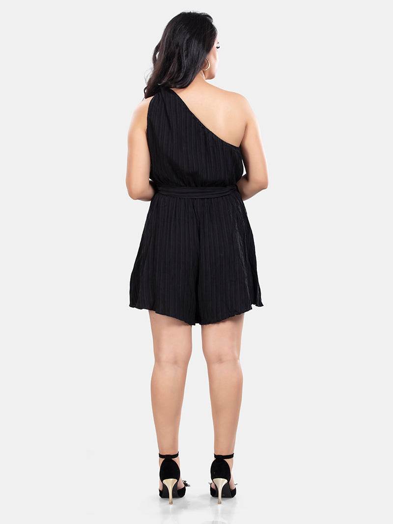 Romper One Shoulder Dress In Black - Bold And Bae Fashion
