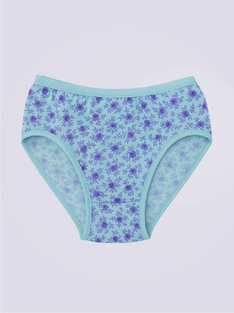 Floral-patterned underwear on a light purple background