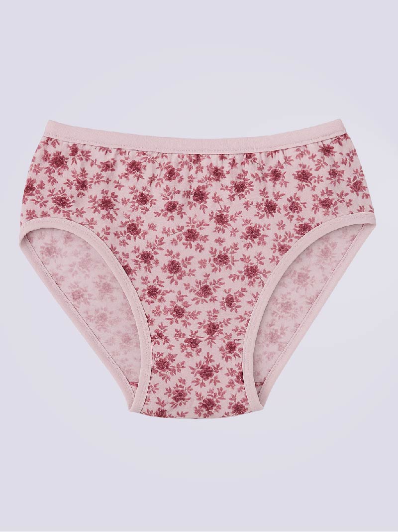 Floral-patterned underwear on a light gray background
