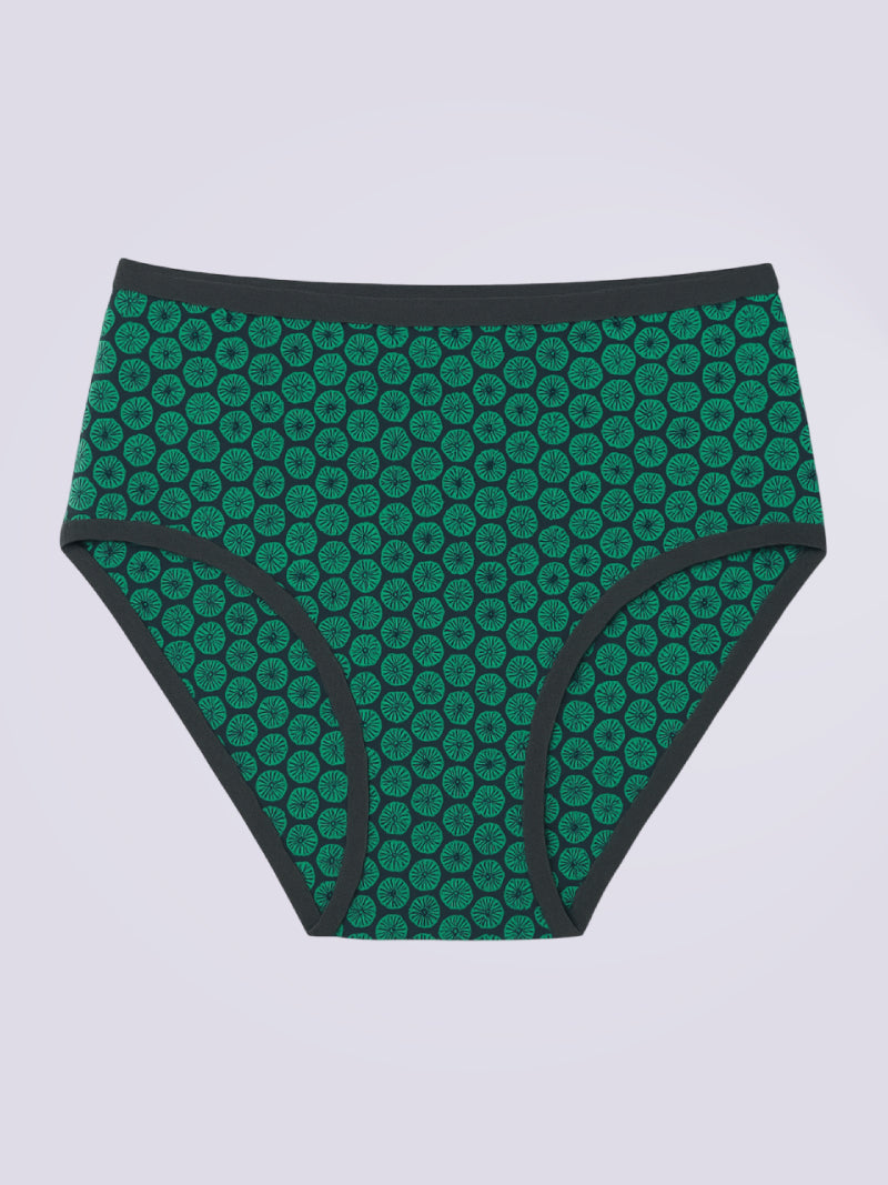 Green patterned underwear on a light gray background